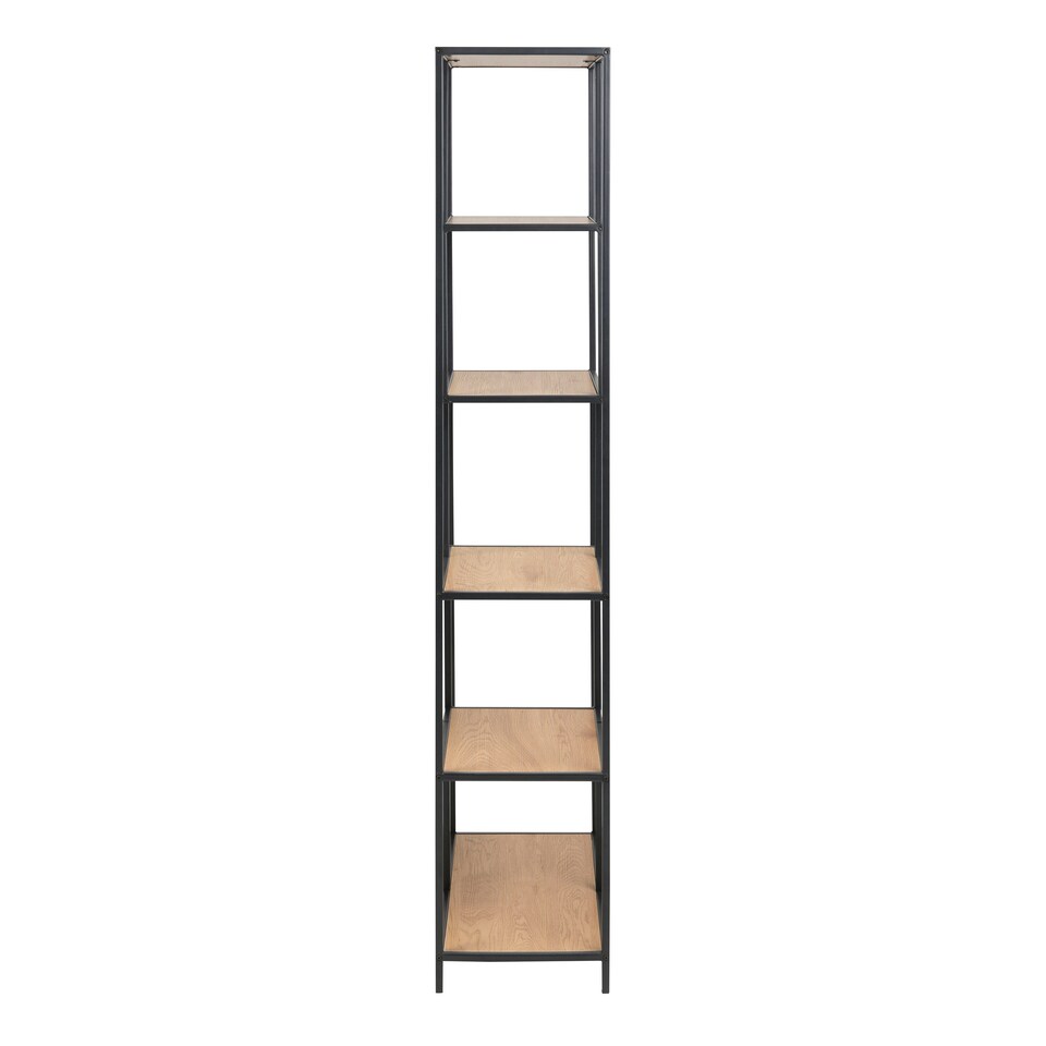 image 1 of Seaford Tall Black Metal Bookcase with 5 Oak Shelves