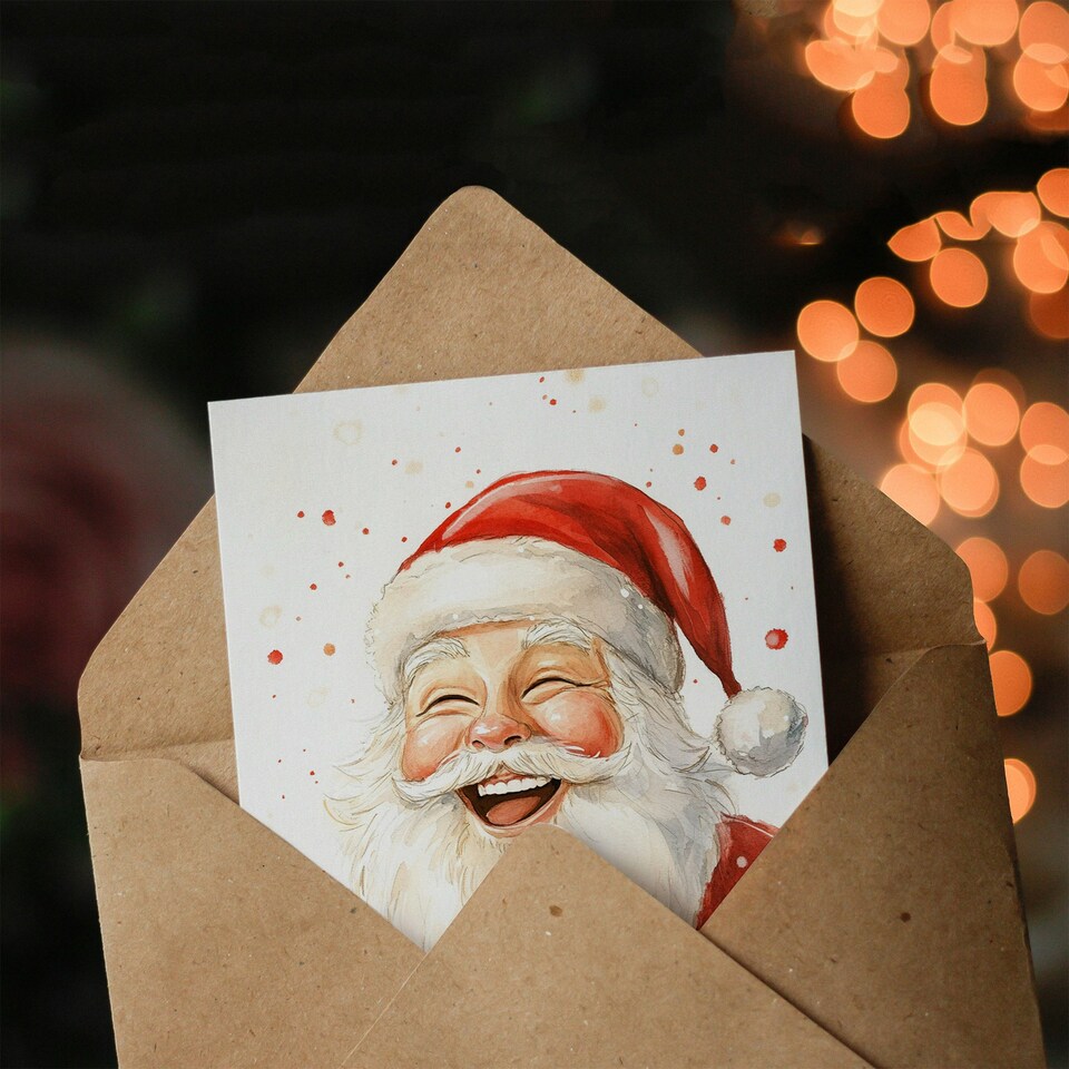 image 1 of Laughing Santa Claus Portrait Blank For Him Or Her Art Xmas Festive Christmas Card