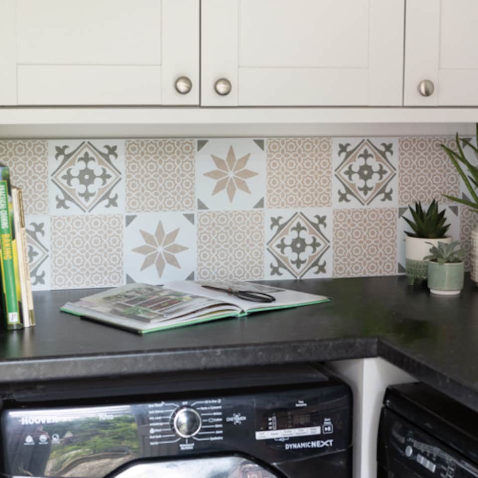 image 1 of d-c-fix Lina Beige 15.25 x 15.25cm Self-adhesive Vinyl Wall Tiles Pack 6