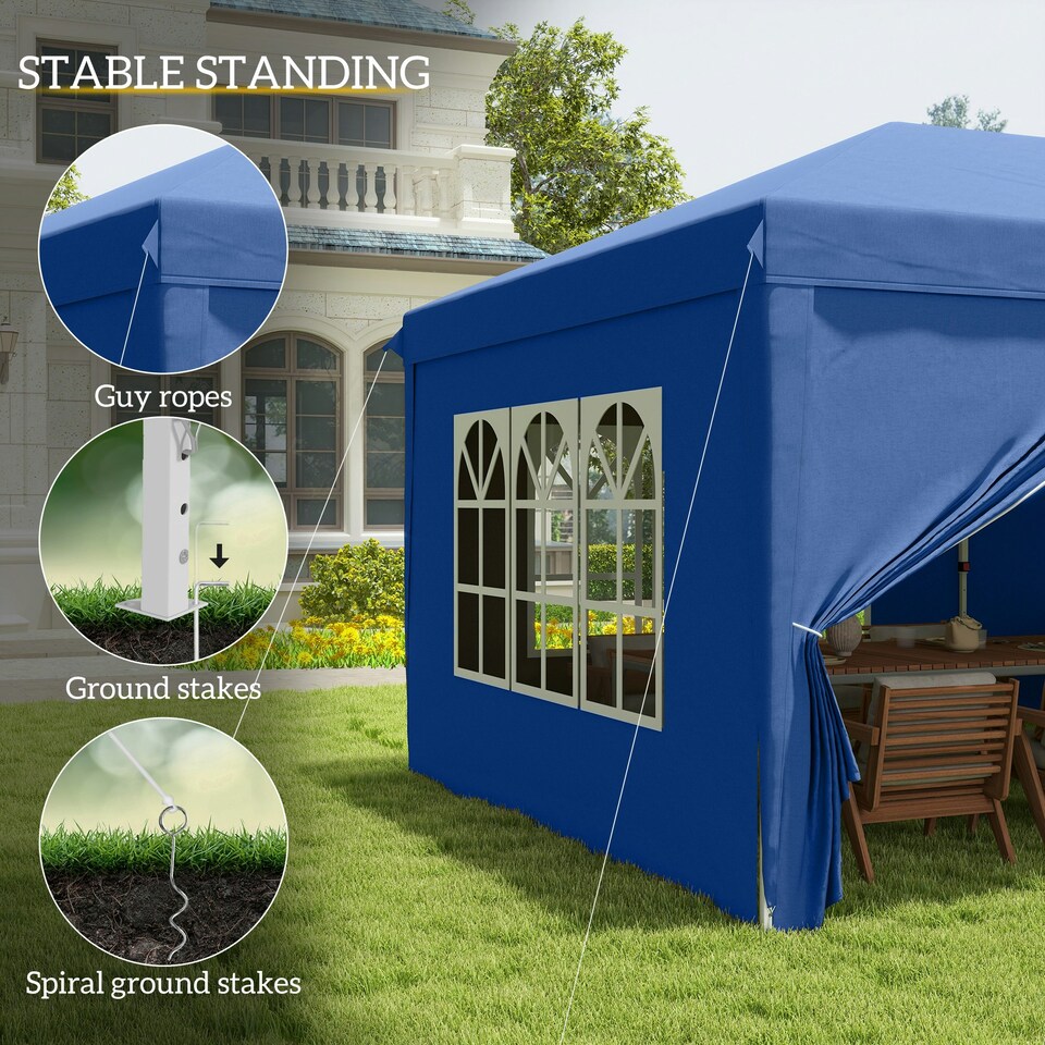 image 1 of Outsunny 3m x 6m Pop Up Gazebo Party Tent Canopy Marquee with Storage Bag Blue