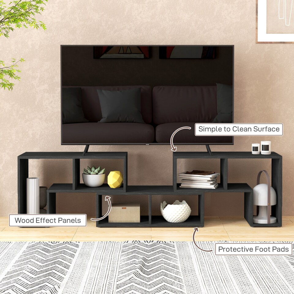 image 1 of HOMCOM TV Stand for TVs up to 75 Inches, Free Combination TV Unit with Storage Shelves, Extendable Entertainment Centre for Living Room, Black Wood-Effect