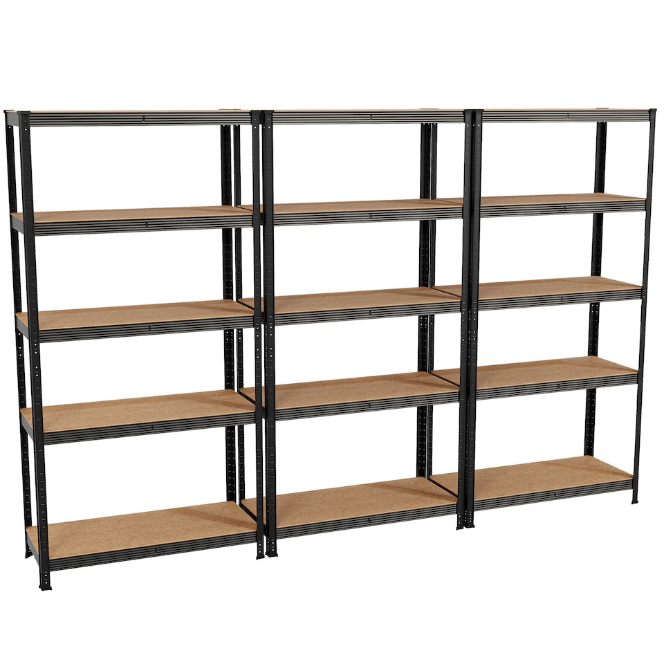 image 1 of Home Vida 5 Tier Large Heavy Duty Garage Shelves Adjustable Steel Shelving Storage Units - Black - Holds Upto 875kg Per Bay - 3 Bays