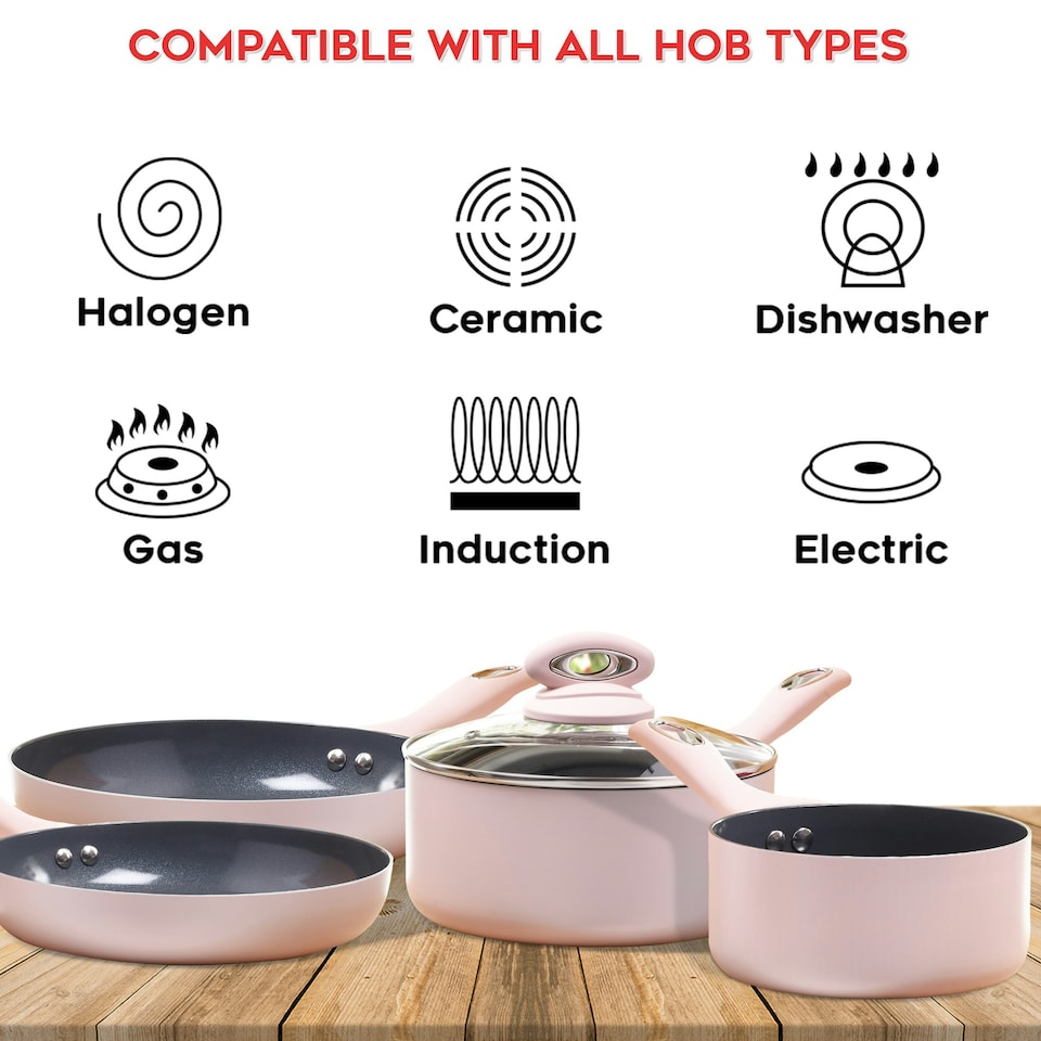 image 1 of Cermalon Blush Pink Non Stick 5 Piece Cookware Set