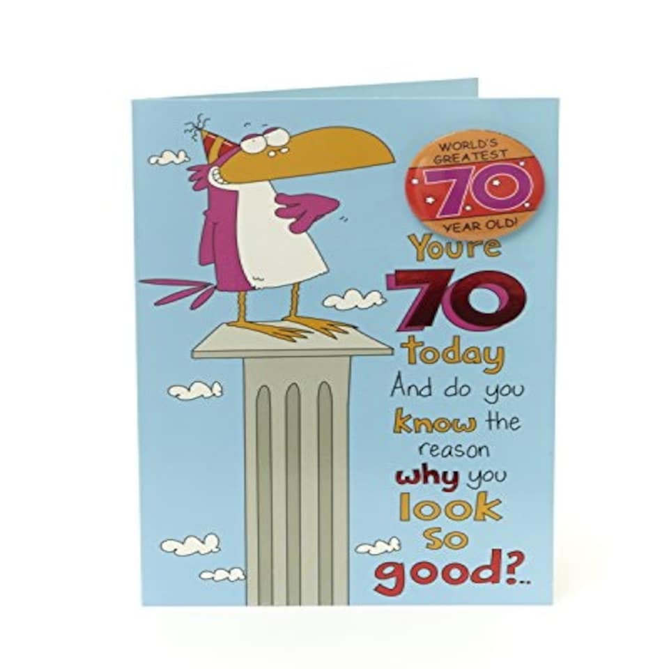 image 1 of Hanson White 70 Today Birthday Card & Badge