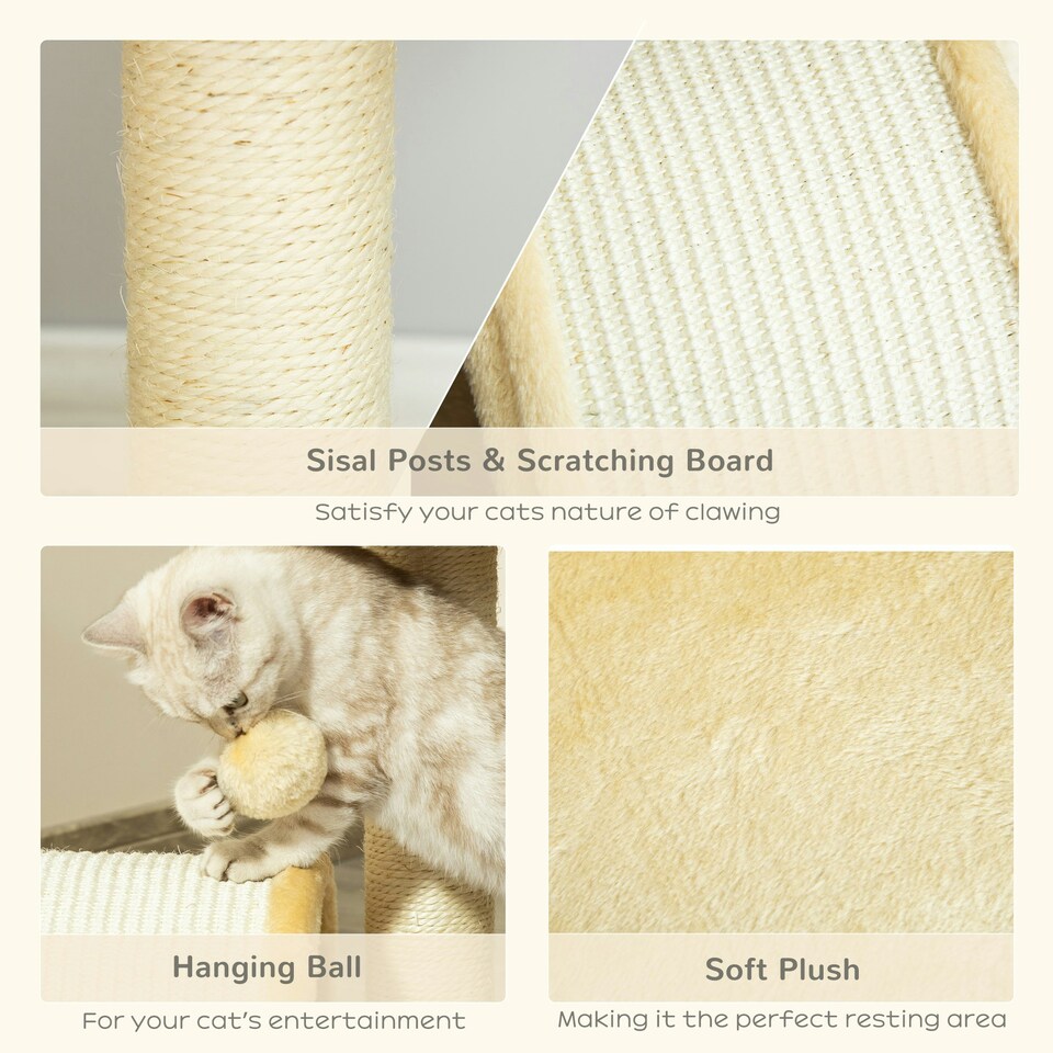 image 1 of PawHut Cat Tree Scratching Post Activity Centre Climber Hanging Ball Beige