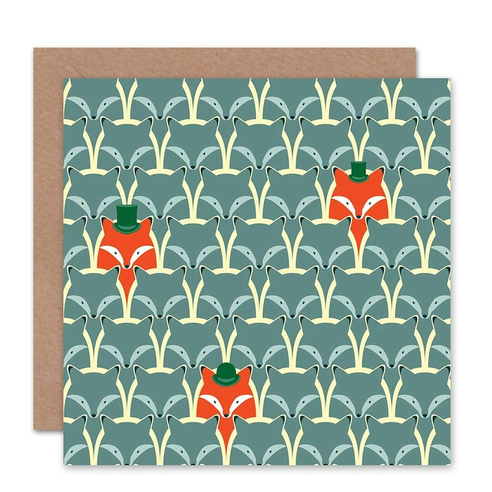 image 1 of Abstract Red Grey Hat Pattern Fox Art Card