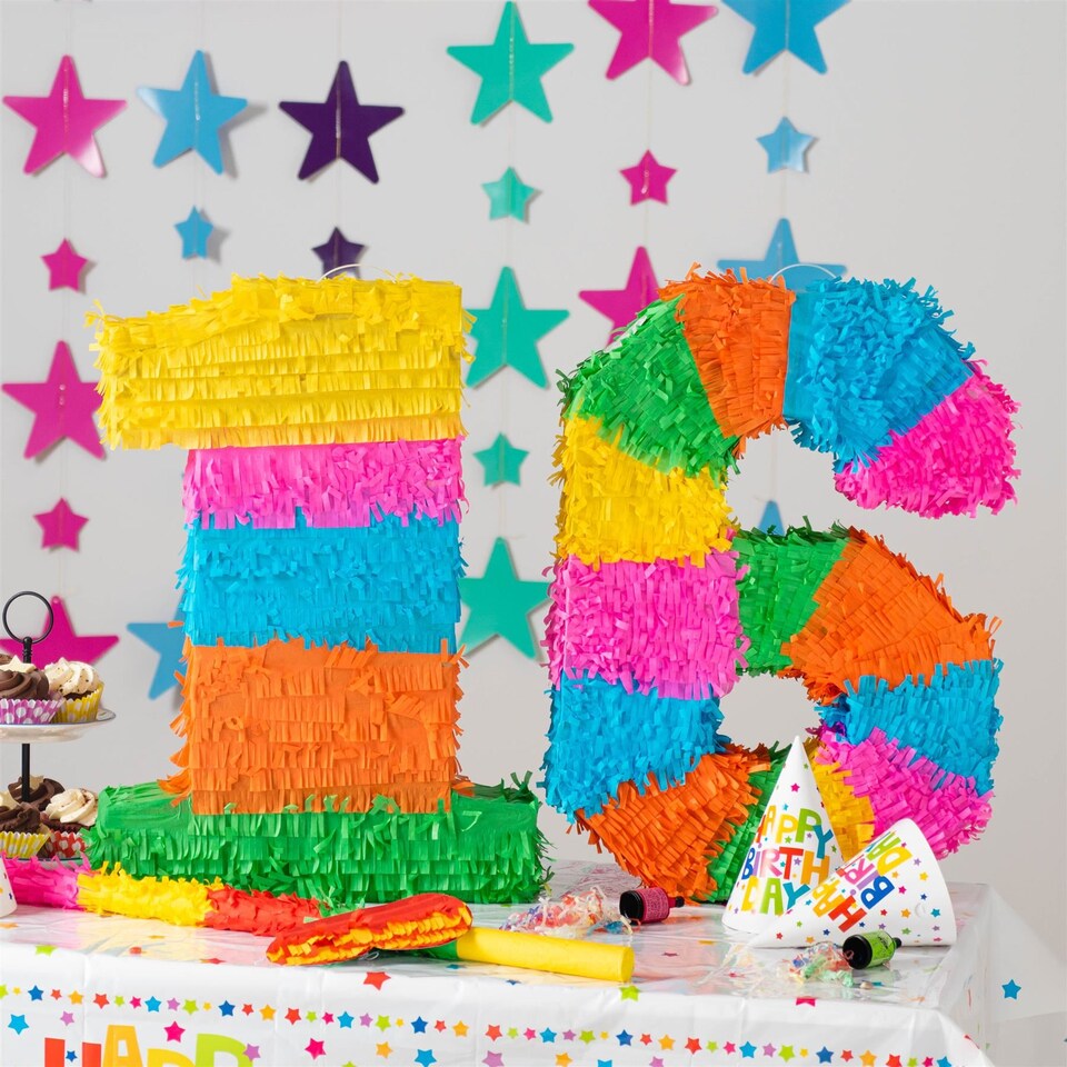 image 1 of Fax Potato 16th Birthday Pinata Set with Stick & Blindfold - Pink Stick