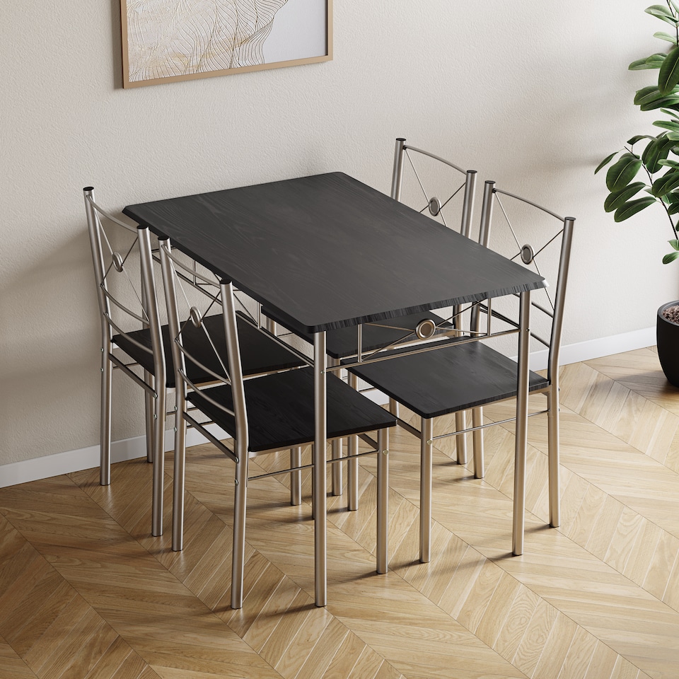 image 1 of Vida Designs Roslyn 4 Seater Dining Set 3 Piece Table & Bench Set, Black
