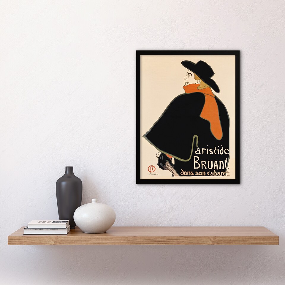 image 1 of Aristide Bruant in his Cabaret Vintage Framed Wall Art Print Lautrec 12x16"