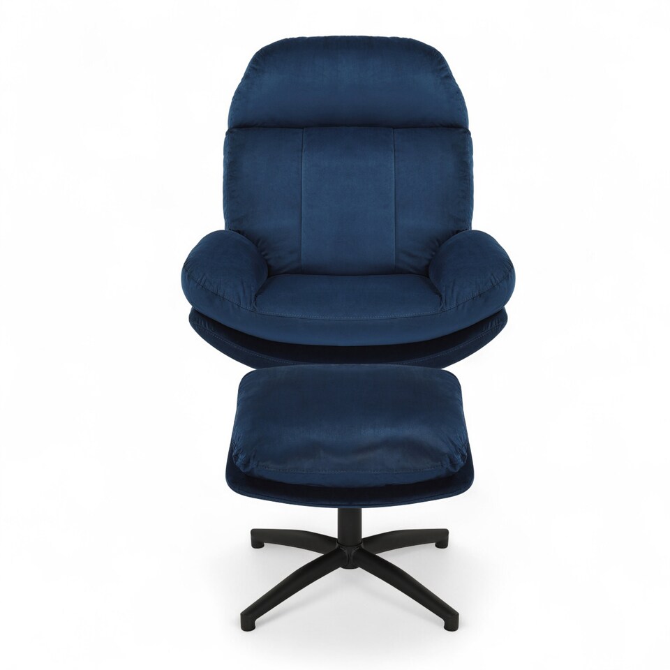 image 1 of Velvet Blue Brenna Swivel Armchair with Footstool
