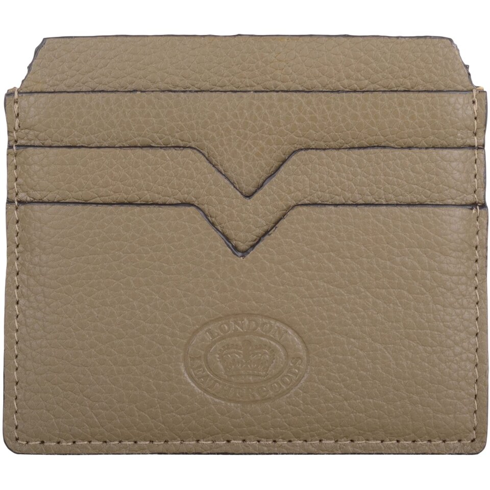 image 1 of London Leathergoods Unisex Pebble Leather Slim Line Credit Card Case | Green | Olive