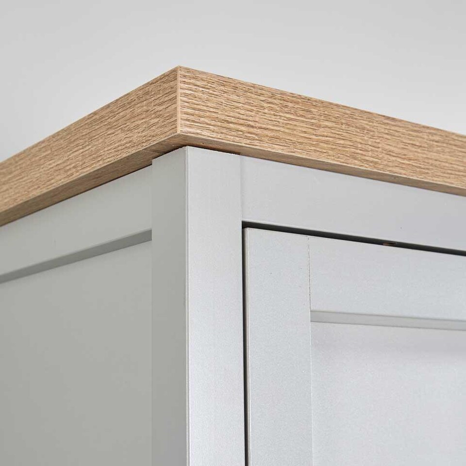 image 1 of Wardrobe 2 or 3 Door Two Tone Oak Top Wooden Hanging Rail Storage Shelves | Grey