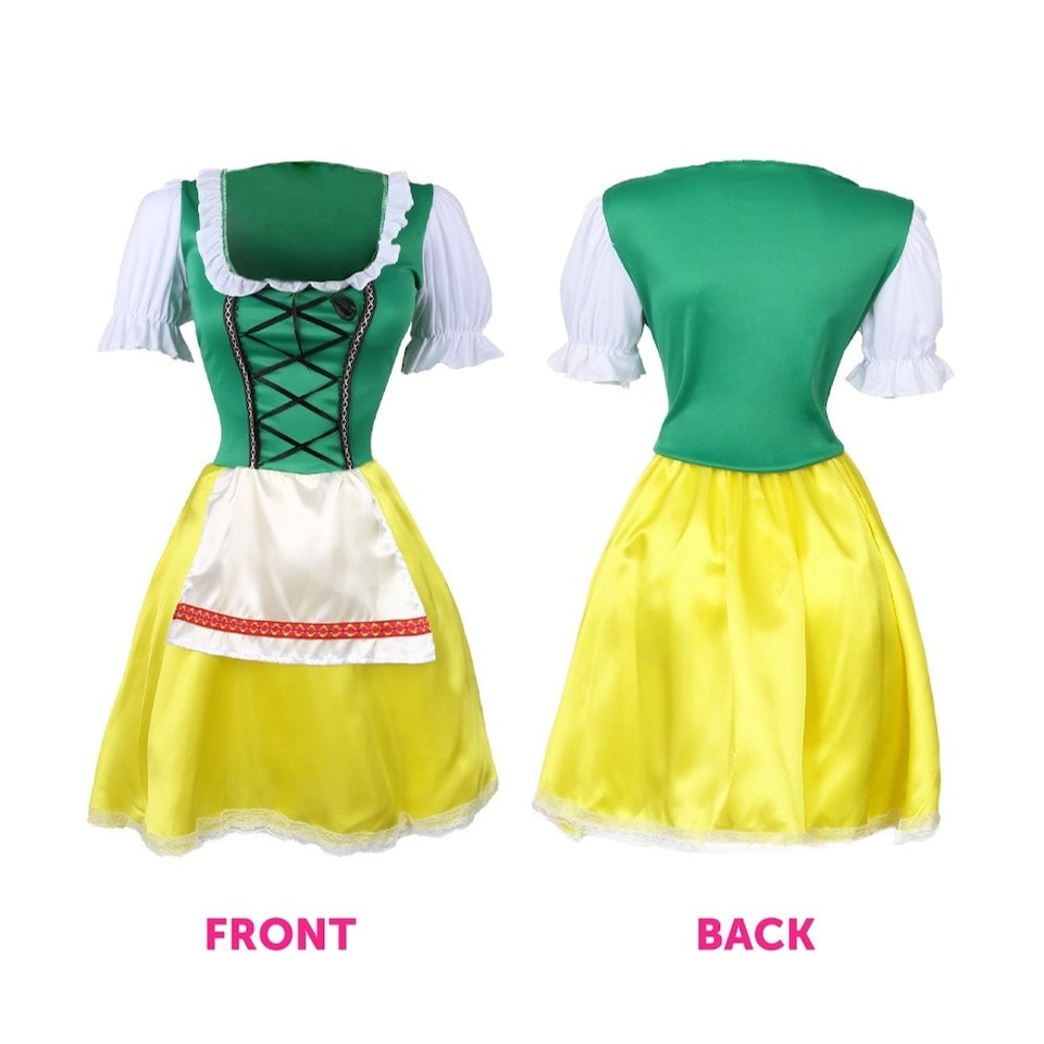 image 1 of Green & Yellow Bavarian Dress with Stockings & Wig Green | L