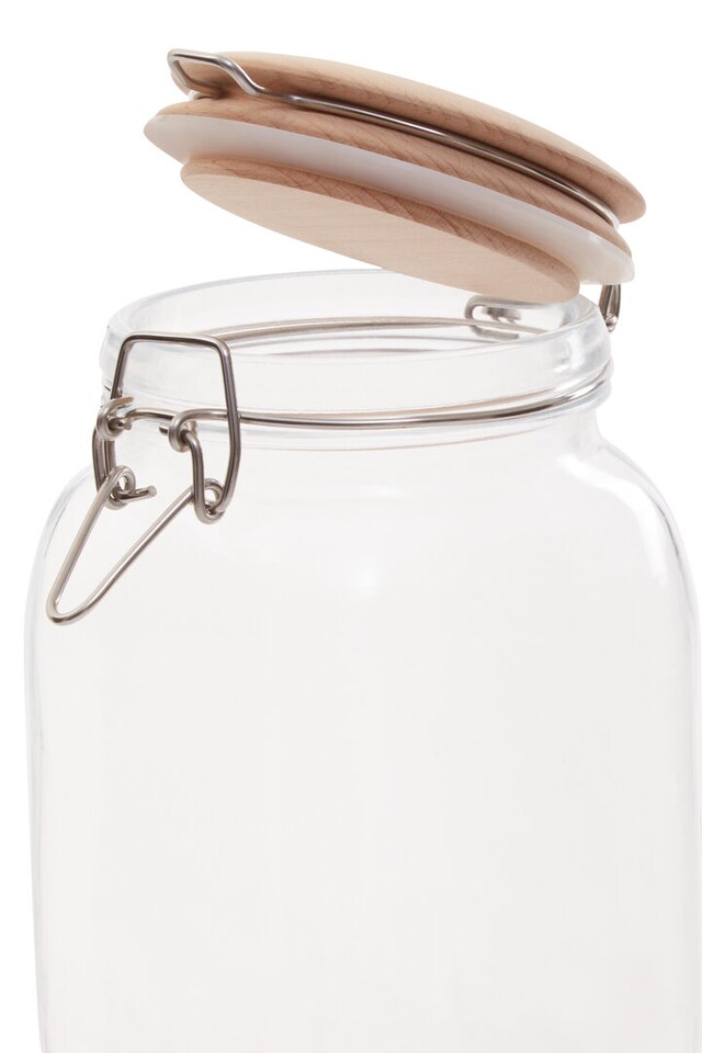 image 1 of Luca Square 1550ml Glass Jar With Wooden Lid