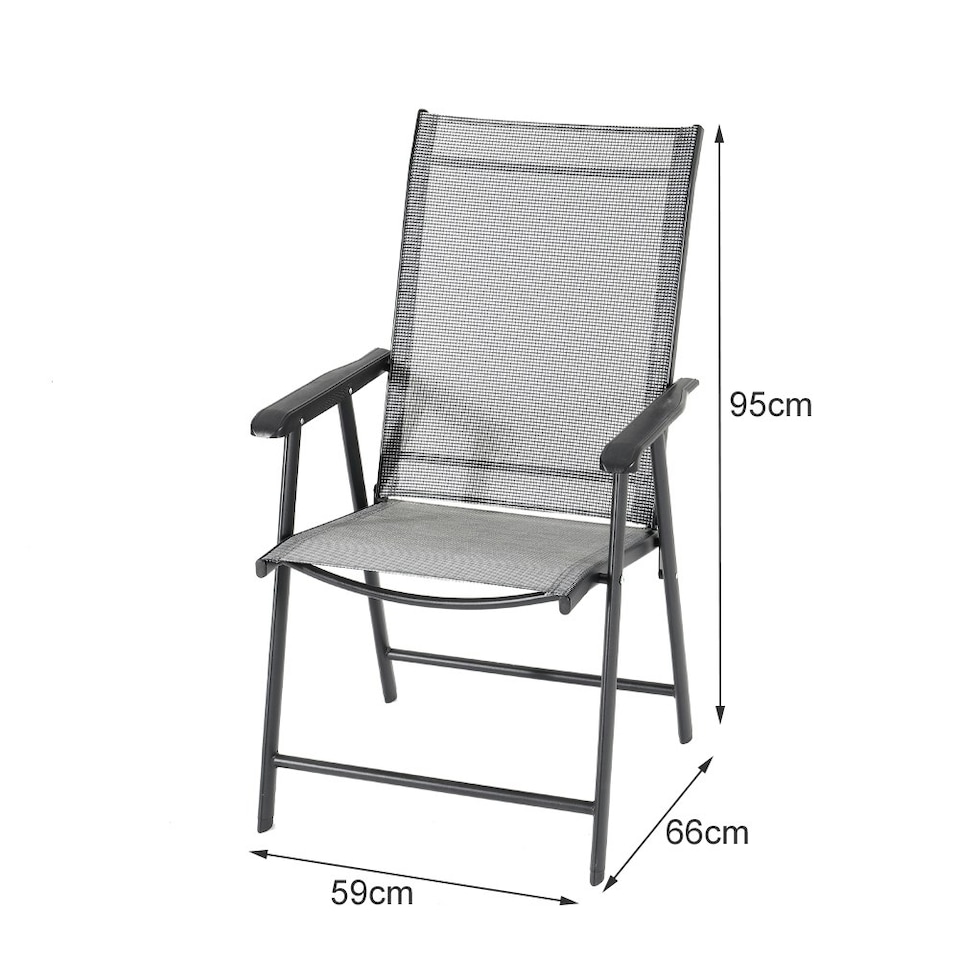 image 1 of Living and Home Metallic Frame Fabric Foldable Chair Set of 2 - Black