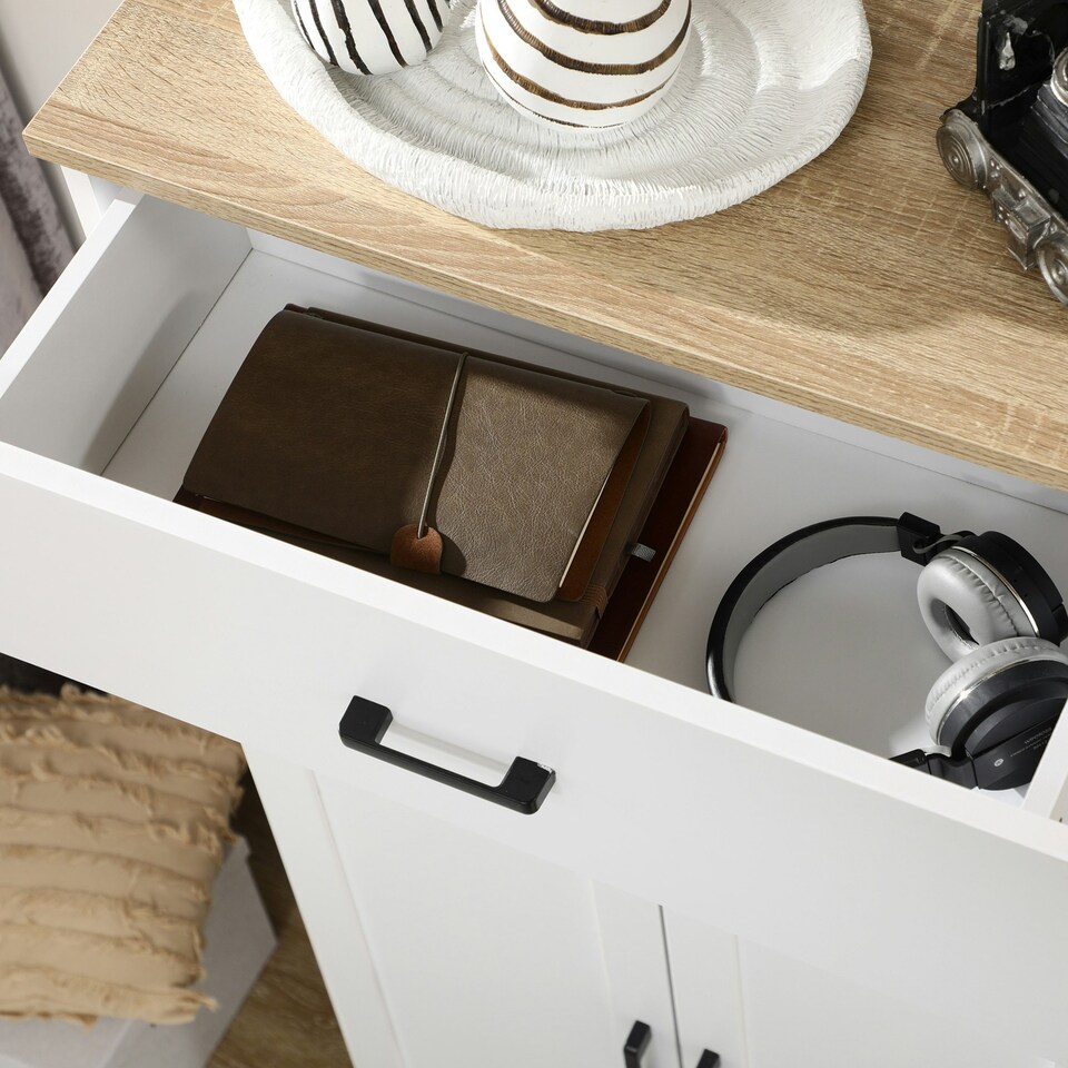image 1 of HOMCOM Kitchen Cupboard Storage Cabinet with Drawer, Countertop, White