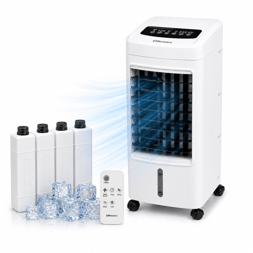 image 1 of EMtronics Portable Fan Evaporative Air Cooler Conditioner / Humidifier with Timer and 4 Litre Water Tank