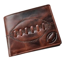 SPORTGIFTZ - Buffalo Leather Rugby Wallet | RFID Protection | 7 Card Slots | Coin Pouch & ID Holder | Rugby Fan Accessory | Multicoloured, 10cm x 8cm, Leather Brown