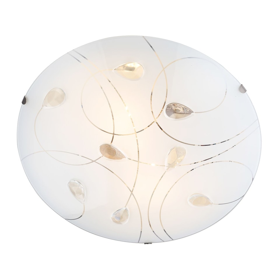 image 1 of Traditional Classic Opal White Glass Flush Ceiling Light with Crystal Drops | White | White | 1