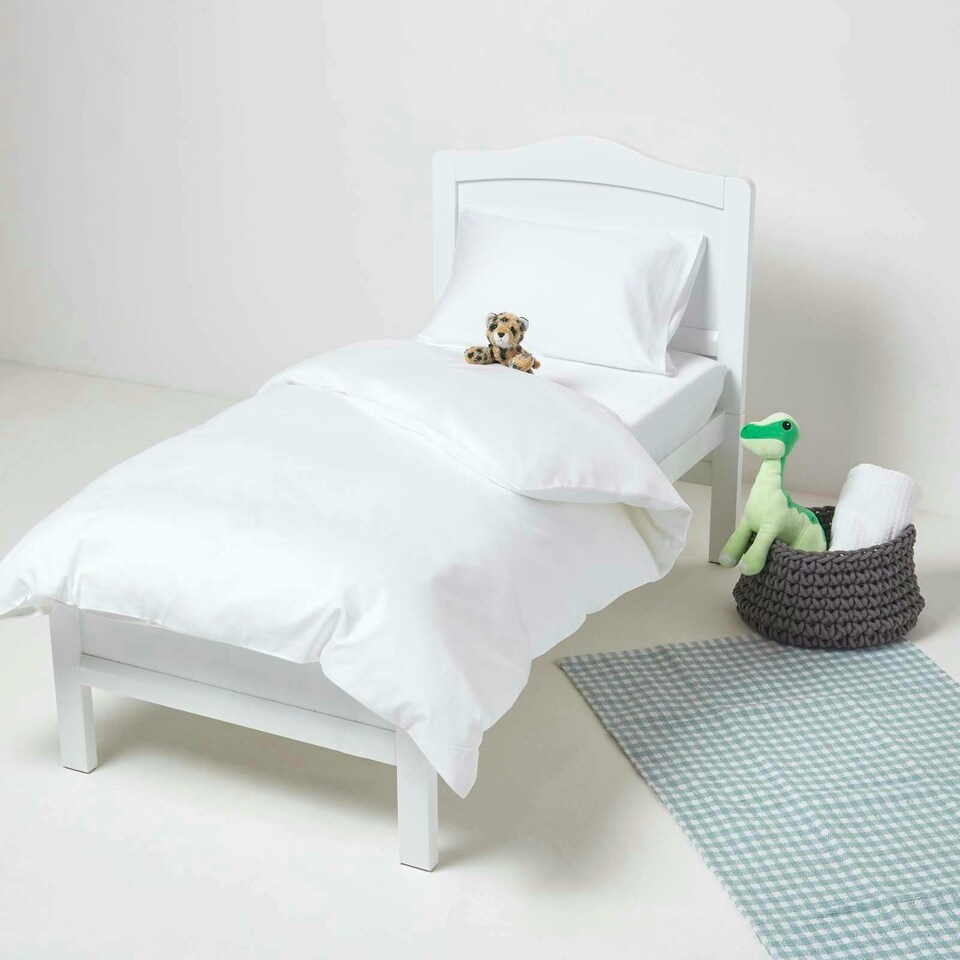 image 1 of Homescapes White Organic Cotton Cot Bed Duvet Cover Set 400 Thread Count | White | One Size