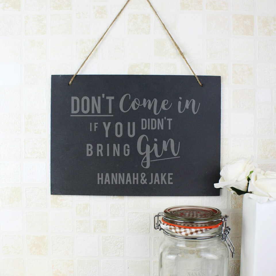 image 1 of Personalised Gin Large Hanging Slate Sign