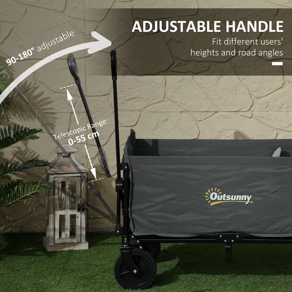 image 1 of Outsunny 120L Folding Collapsible Wagon with Adjustable Handle, Black