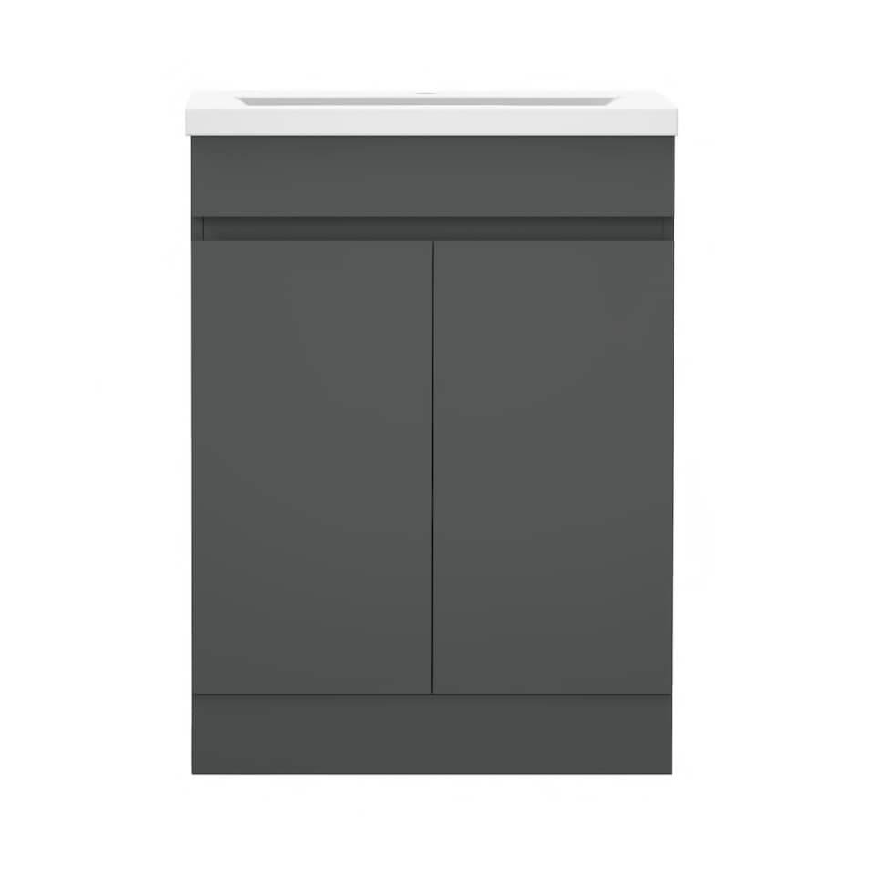 image 1 of AICA 600mm Matte Anthracite Bathroom Vanity Unit With Basin Double Door Floor Standing Design Flat Packed