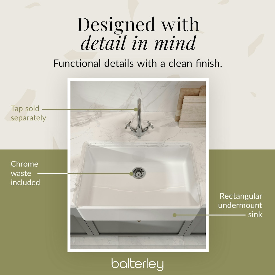image 1 of 795mm - Single Bowl Fireclay Butler Kitchen Sink  -  Chrome Waste