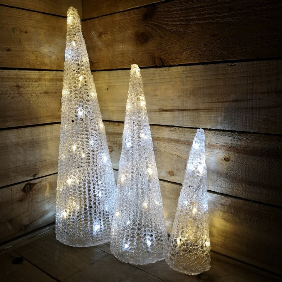 image 1 of Snowtime Set of 3 Ice & Warm White Coloured Flashing LED Christmas Pyramids