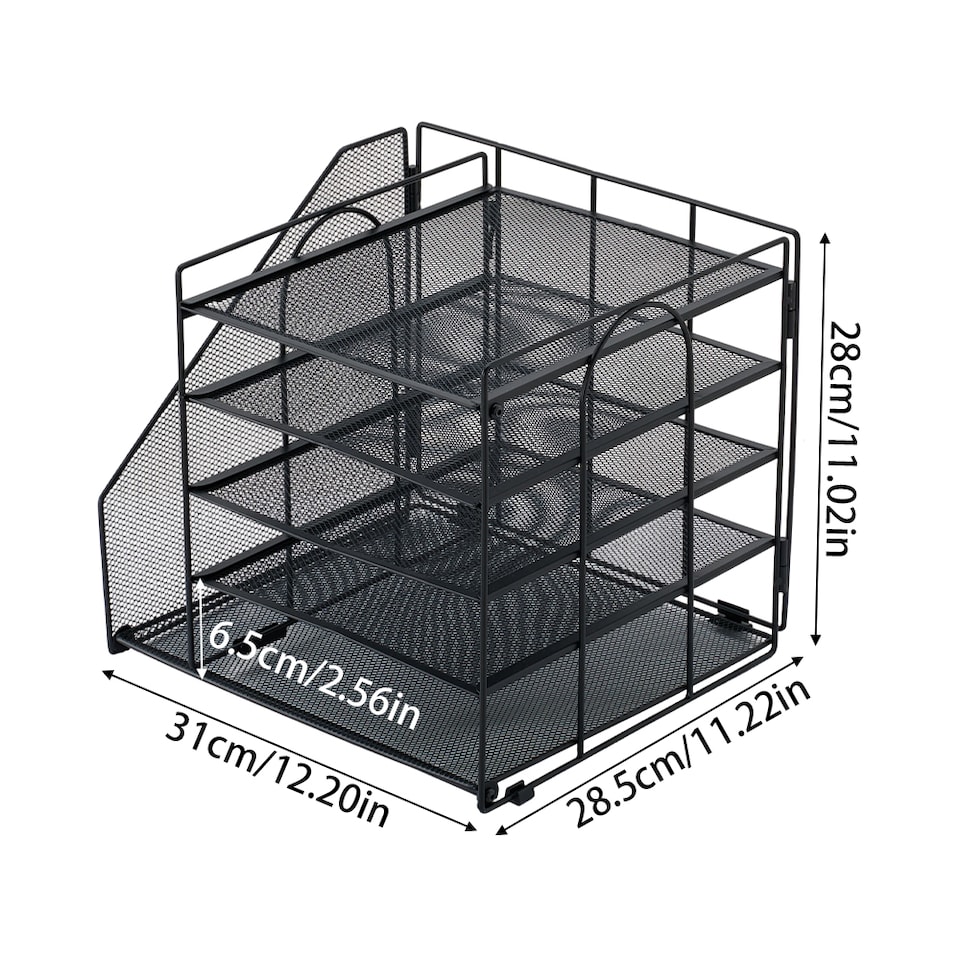image 1 of Living and Home 5-Tier Desktop Organiser with Vertical File Sorter | Black