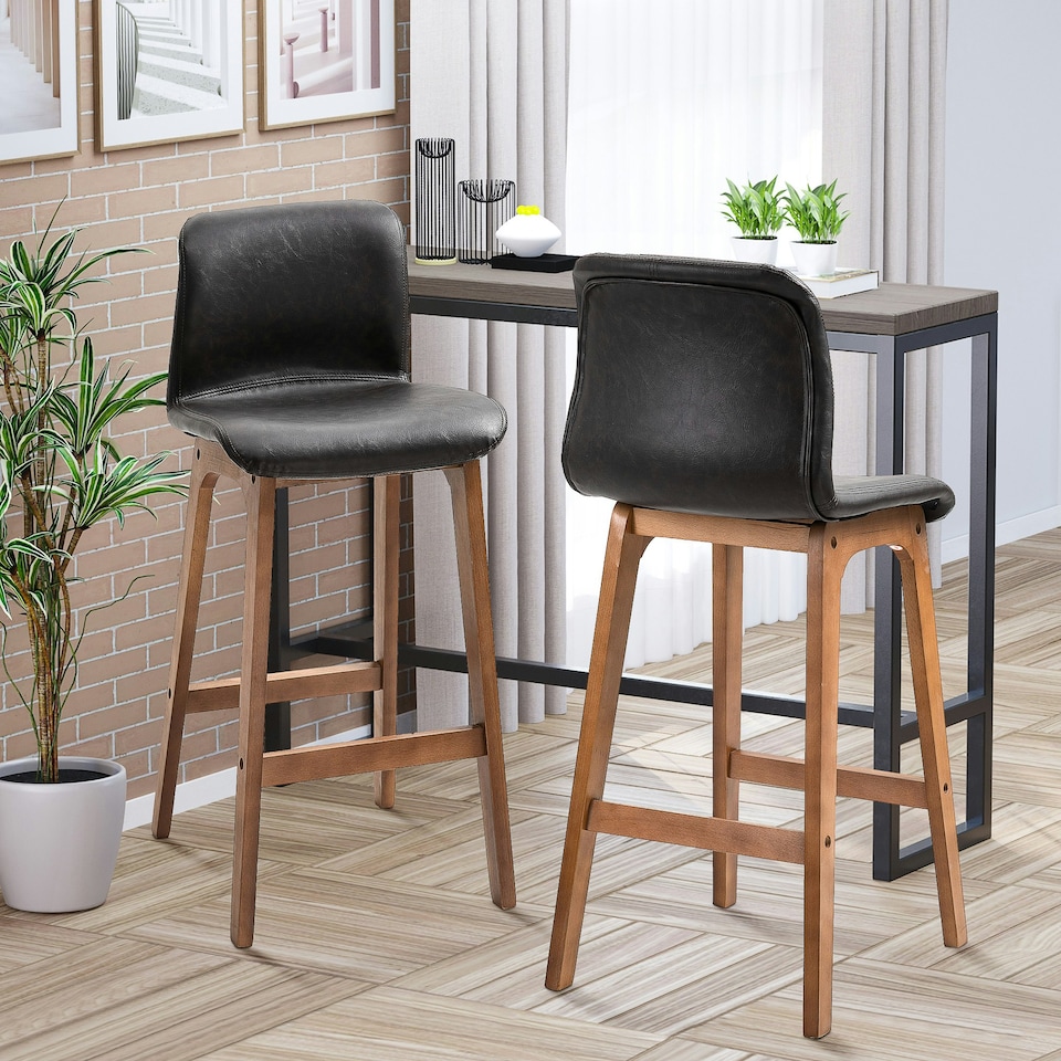 image 1 of HOMCOM Modern Wood Bar Chairs Kitchen Cafe Stools Dining Barstool Brown