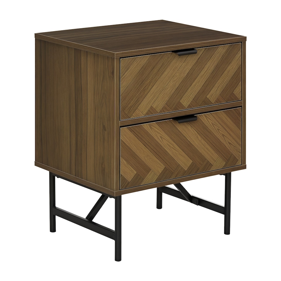 image 1 of HOMCOM Two-Drawer Herringbone Bedside Table Home Cabinet Bedroom Storage Brown
