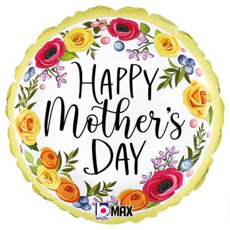 image 1 of Happy Mother's Day Floral Wreath Round Foil Helium Balloon 46cm / 18 in | Multi