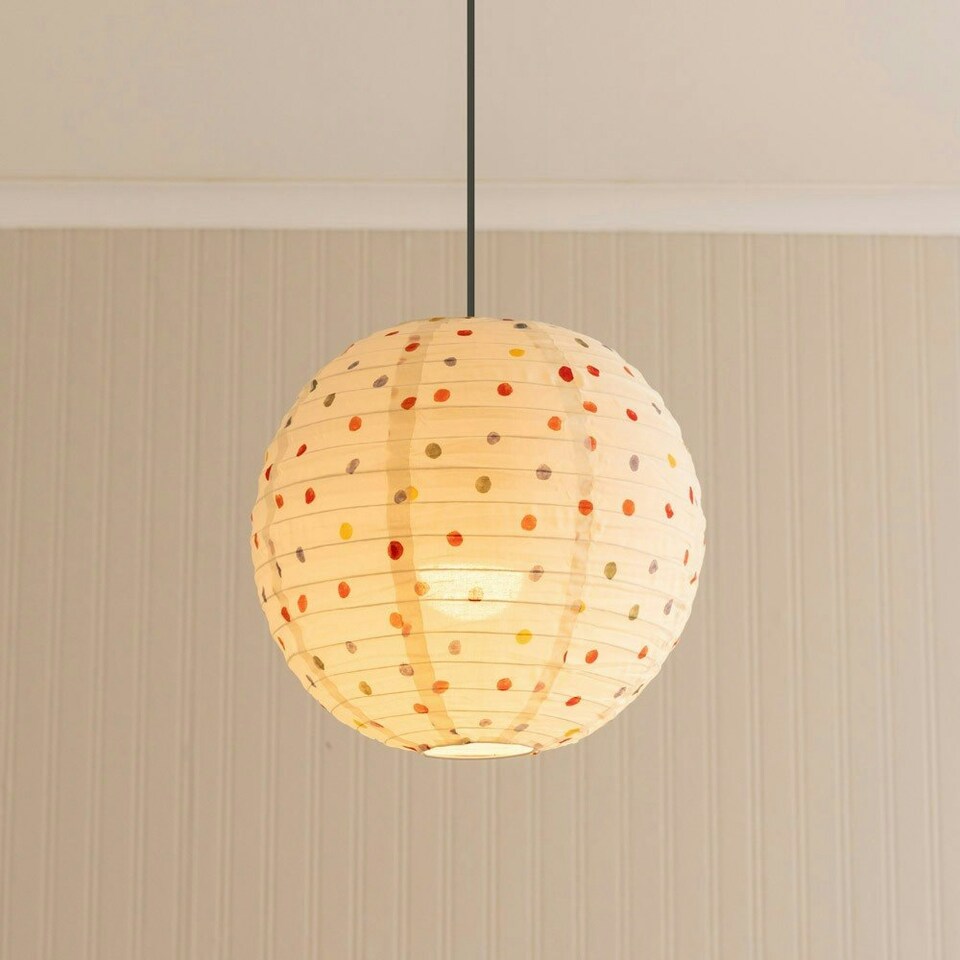 image 1 of ValueLights Annie Polka Dot Natural Fabric Globe Ball Ceiling Lamp Shade