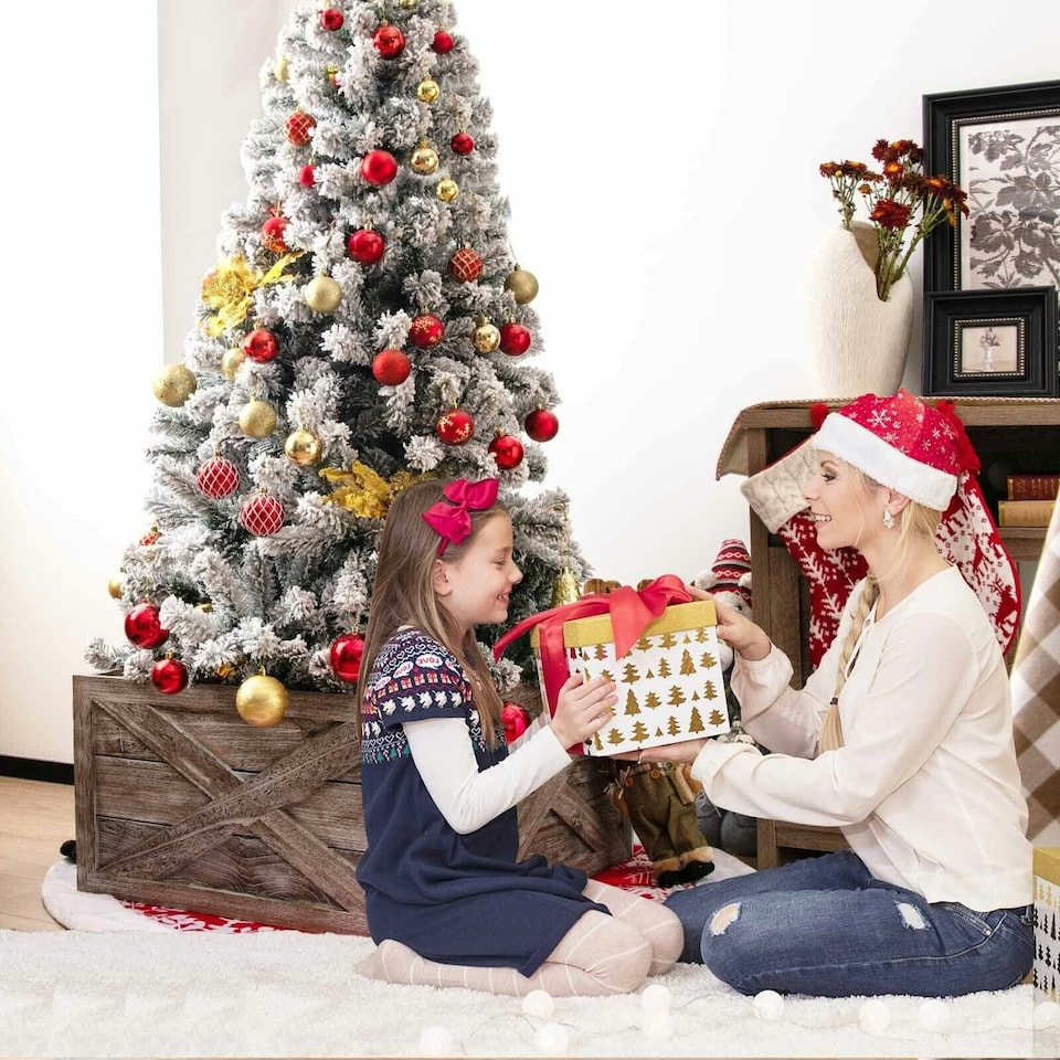 image 1 of COSTWAY Christmas Tree Wooden Tree Box Stand Cover Grey | One Size