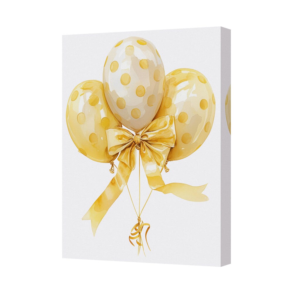 Canvas Wall Art Yellow Balloons With Polka Dots And Ribbon Bow
