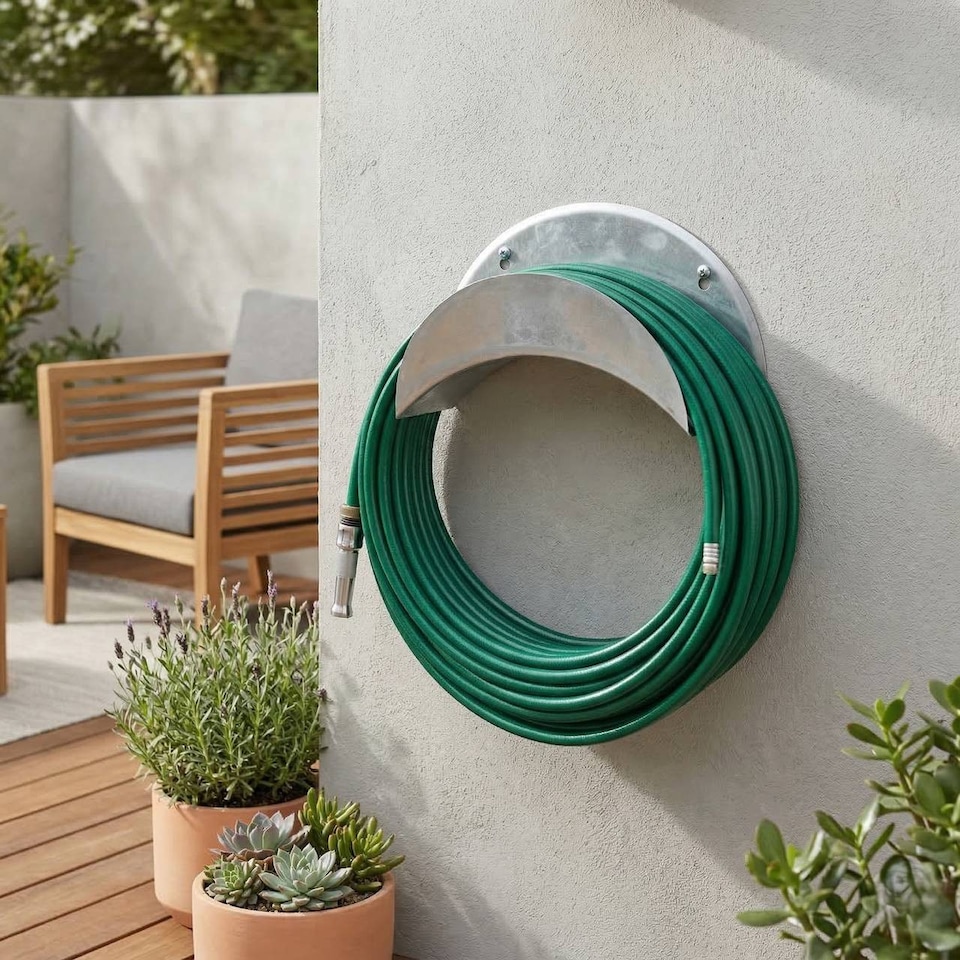 image 1 of URBNLIVING Heavy Duty Wall Mounted Garden Hose Hanger Metal Storage Holder 28cm | Silver | Silver | 1