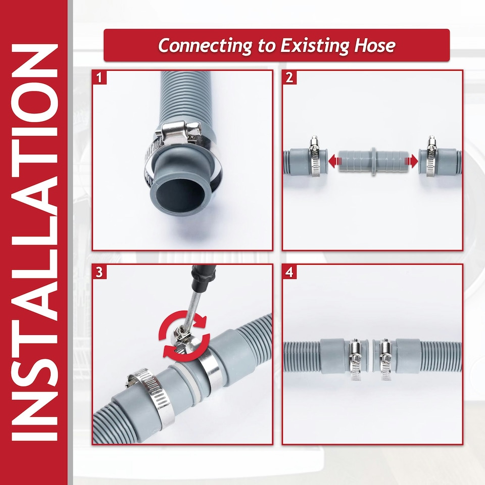 image 1 of SPARES2GO Drain Hose Extension Kit 2m Washing Machine Dishwasher Waste Water Outlet Pipe (19mm / 28mm Ends)