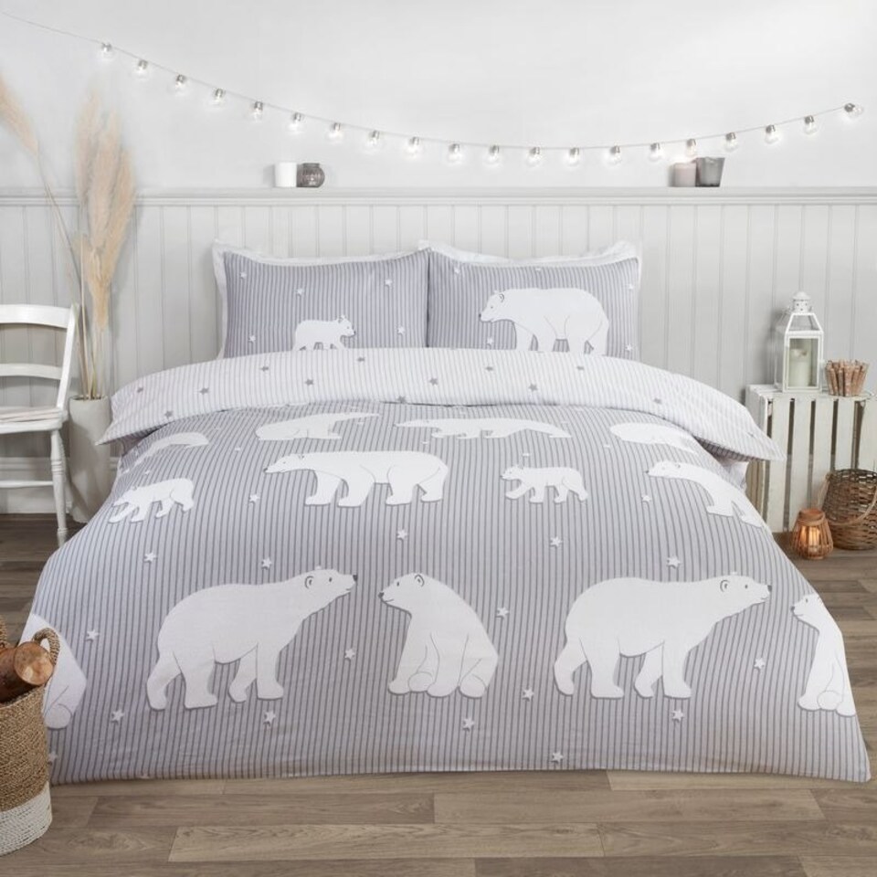 image 1 of Polar Bear Bed Cover Duvet Cover Set with Pillowcase Grey | King