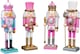 image 1 of 25cm Pink Wooden Nutcrackers Soldiers King Drummer Christmas Ornament 4pcs Set