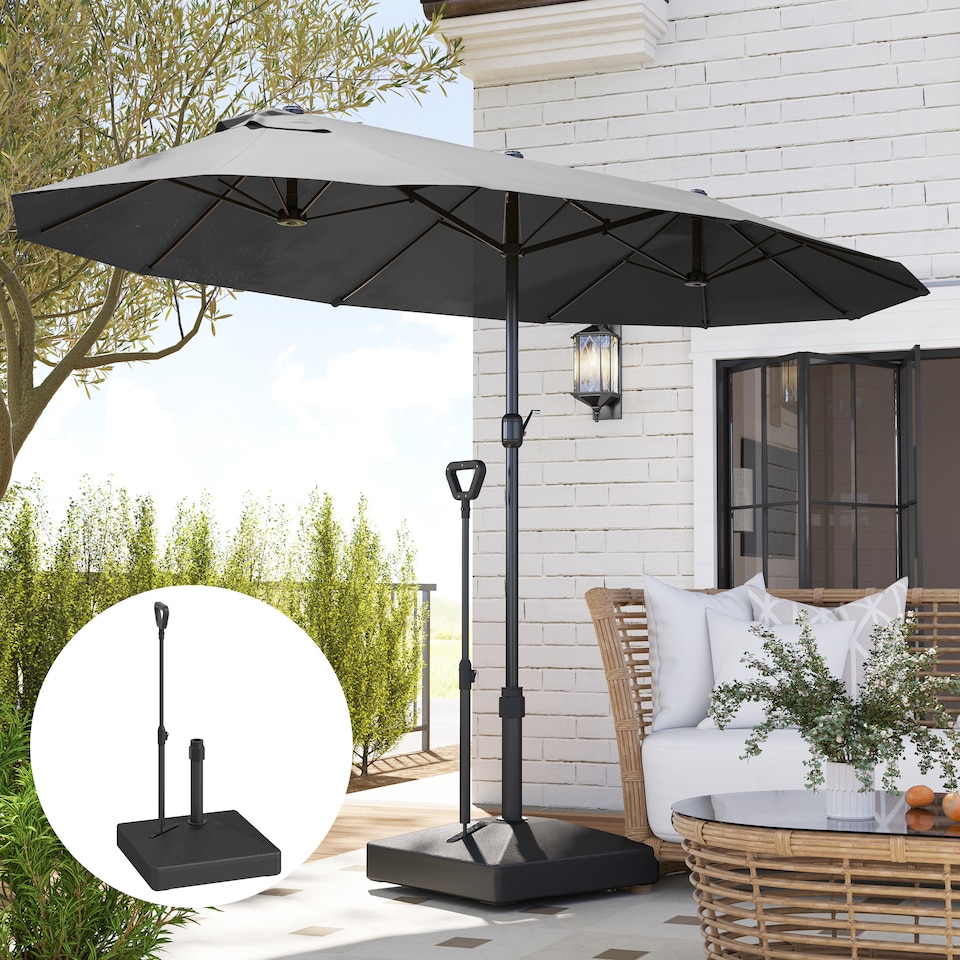image 1 of Outsunny Garden Parasol Base with Adjustable Wheels and Handle, Garden Sun Umbrella Base Parasol Stand, Filled Up to 55kg with Stand, 45kg with Water for 35, 38, 48 mm Poles, Black