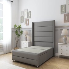Sloomy Sterling Pewter Dumfries Divan Bed Base 2 Drawers Foot-End With 54 Inch Wingback Headboard & 12 Inch Matching Footboard | Grey | Pewter | Small Double | 1