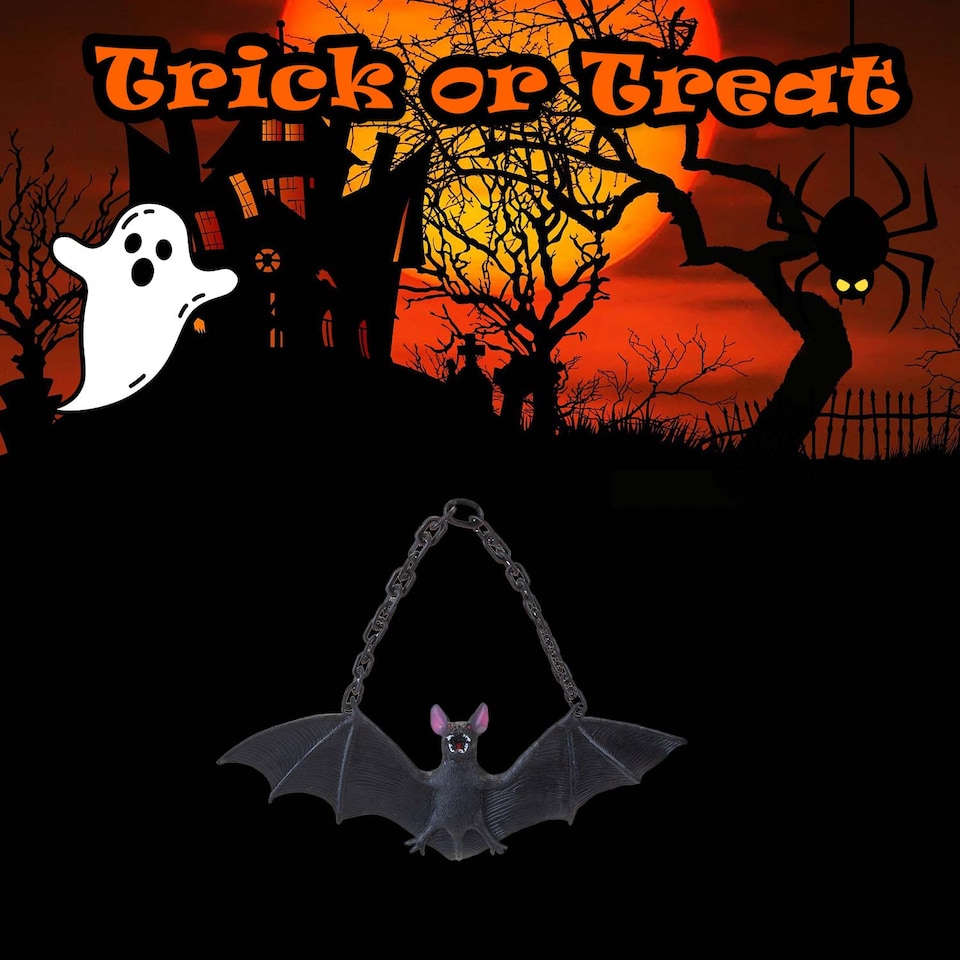 image 1 of PMS Hanging Bat Decoration for Halloween Party, Black
