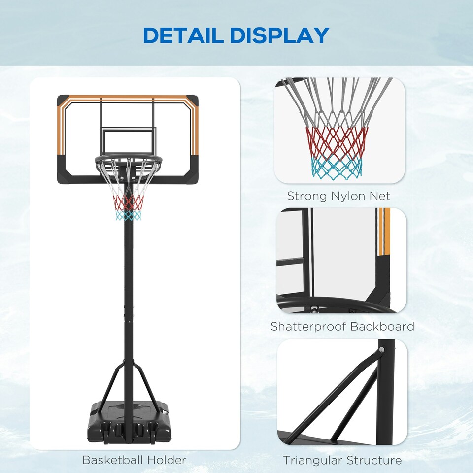image 1 of SPORTNOW Basketball Backboard Hoop Net Set System w/ Wheels, 182-213cm - Black