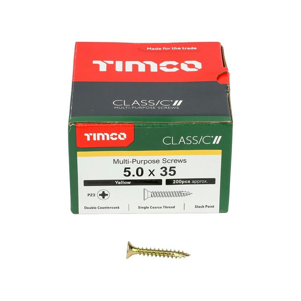 image 1 of Timco - Classic Multi-Purpose Screws - PZ - Double Countersunk - Yellow (Size 5.0 x 35 - 200 Pieces)