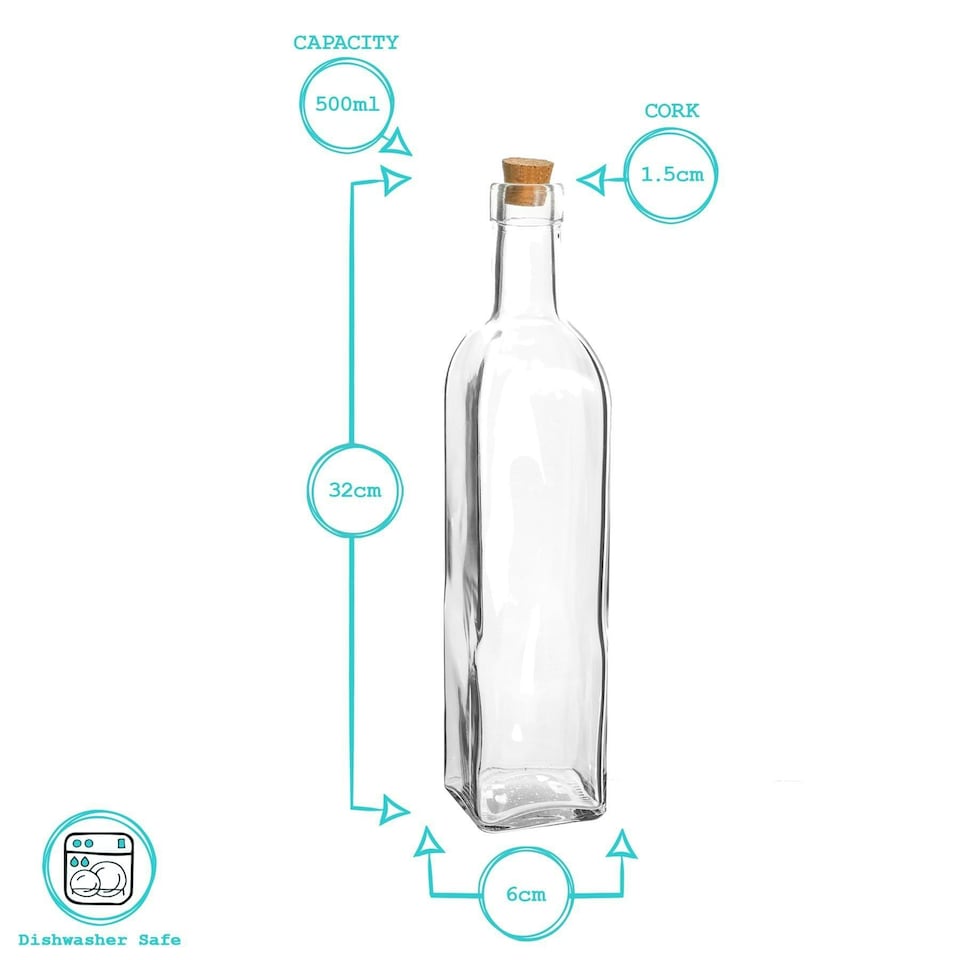 image 1 of Argon Tableware Olive Oil Pourer Bottles with Cork Lids - 500ml - Pack of 2