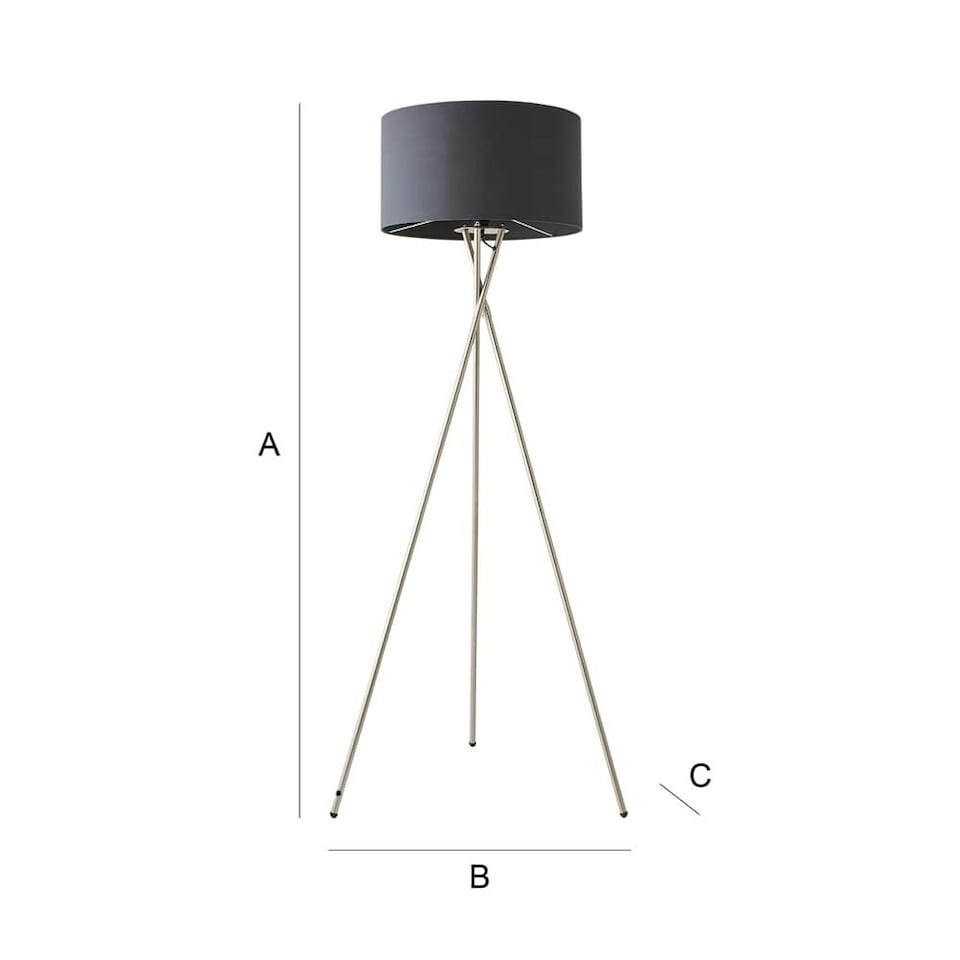 image 1 of ValueLights Camden Brushed Chrome Tripod Floor Lamp Charcoal Shade & Bulb | Grey