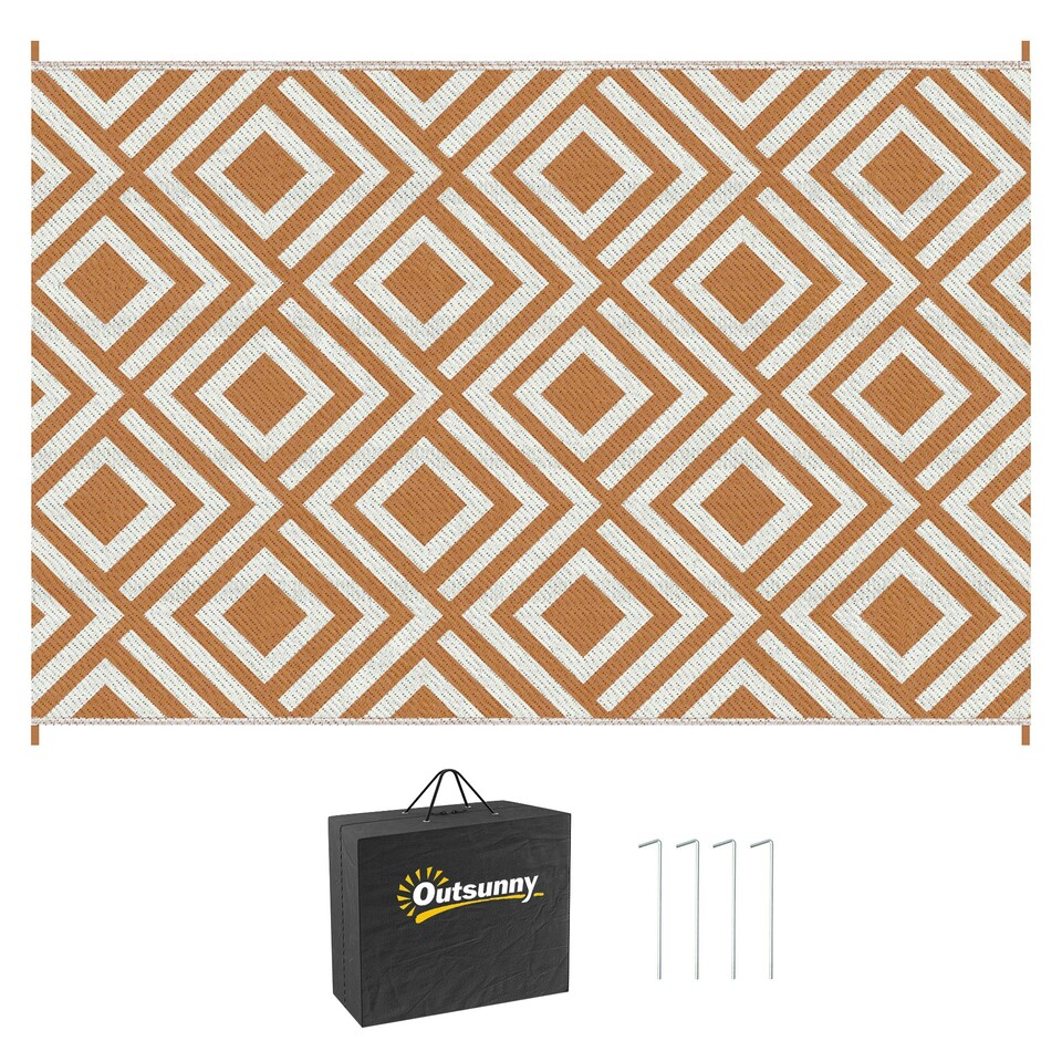 image 1 of Outsunny Reversible Waterproof Outdoor Rug W/ Carry Bag, 182 x 274 cm Black | Black and White
