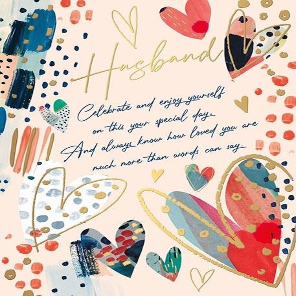 Words 'n' Wishes Husband Birthday Card, Hearts and Text with an Embossed Foil Finish, Eco-Friendly