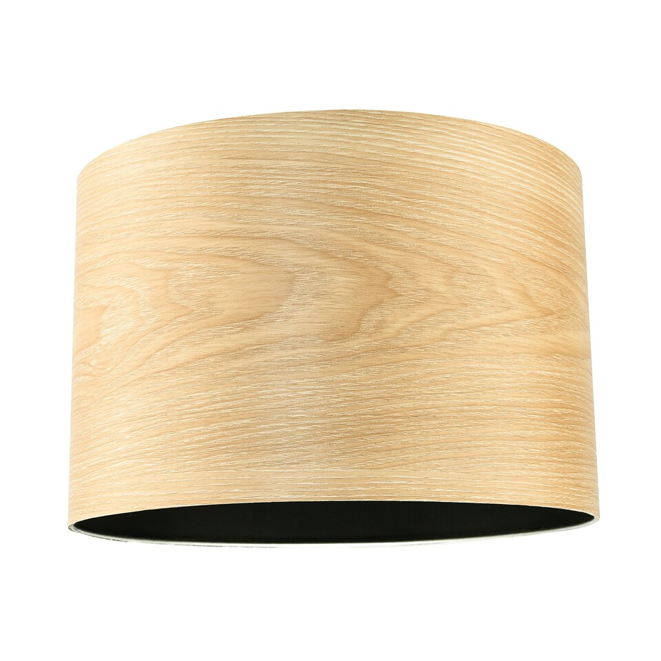 image 1 of Designer Bamboo Wood Effect Round Lamp Shade with Inner Black Lining Brown